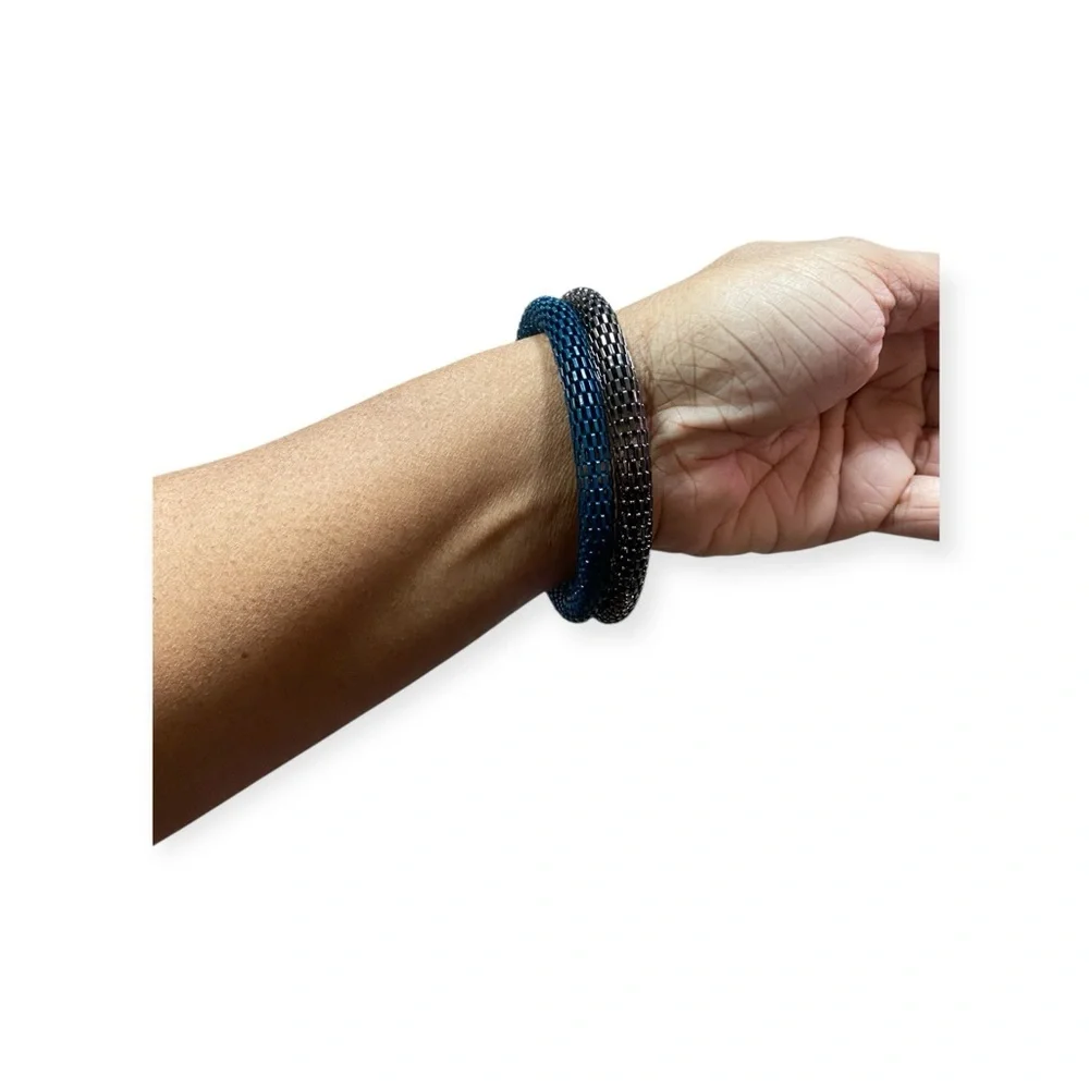 Elegant Black and Blue Mesh Bangles